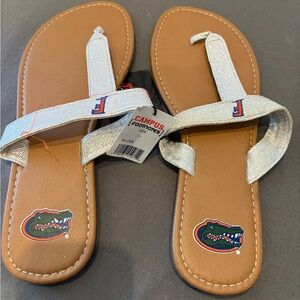 Florida Gators thong sandals with Gators and UF logo silver tan. Target Size 11